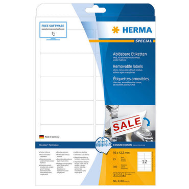 2 X 300 HERMA Etiketten 4348 weiß 96,0 x 42,3 mm (600 stück)