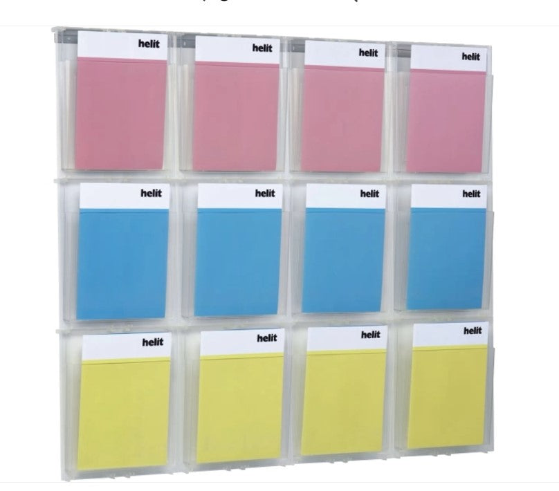 helit Wanddisplay PLACATIV 12 Fächer DIN A4 hoch Klarglas