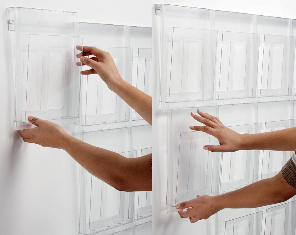 helit Wanddisplay PLACATIV 12 Fächer DIN A4 hoch Klarglas