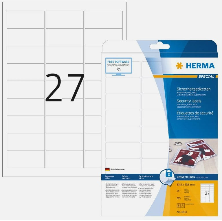HERMA Sicherheitsetiketten Spezial weiß 63,5 x 29,6 mm 675 Etiketten