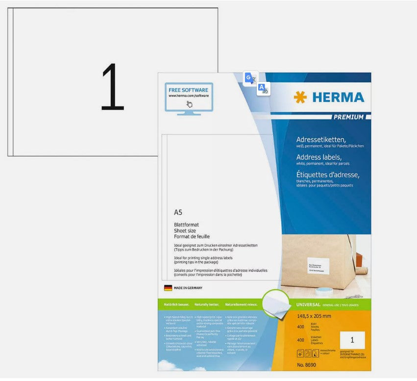 400 étiquettes HERMA 8690 blanches 148,5 x 205,0 mm