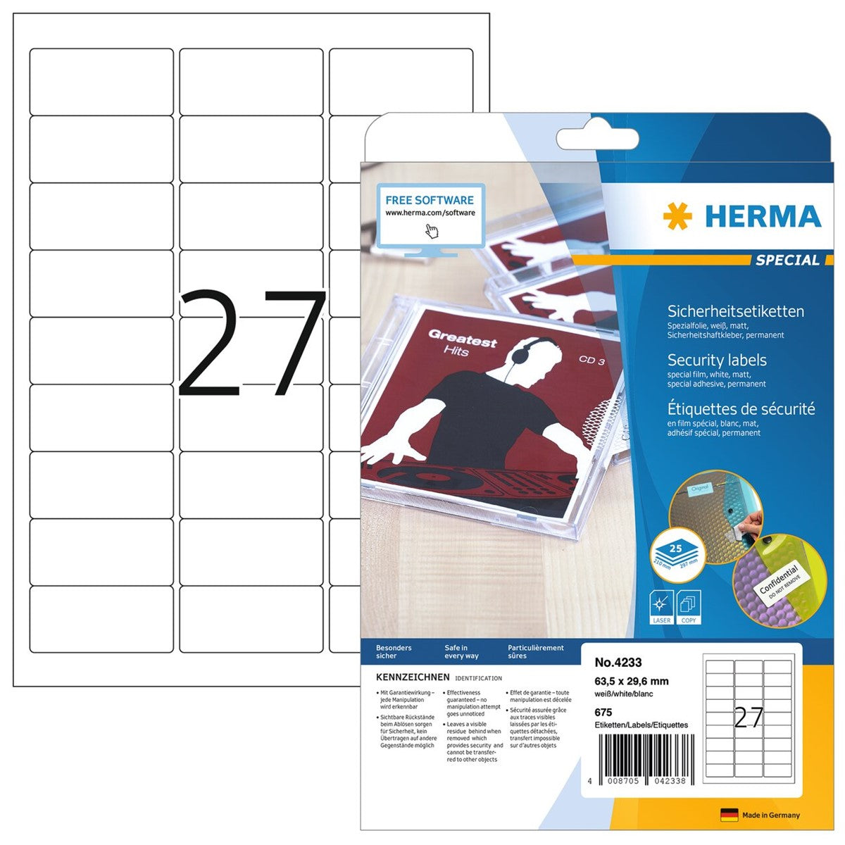 HERMA Sicherheitsetiketten Spezial weiß 63,5 x 29,6 mm 675 Etiketten