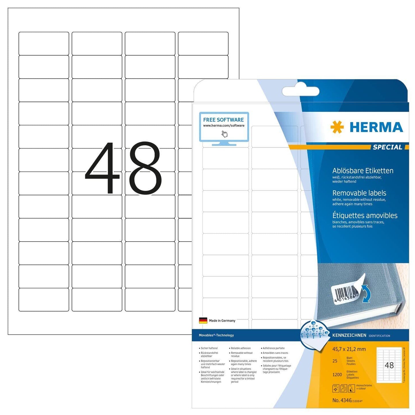 2 X 1200 HERMA Etiketten 4346 weiß 45,7 x 21,2 mm (2400 Stück)