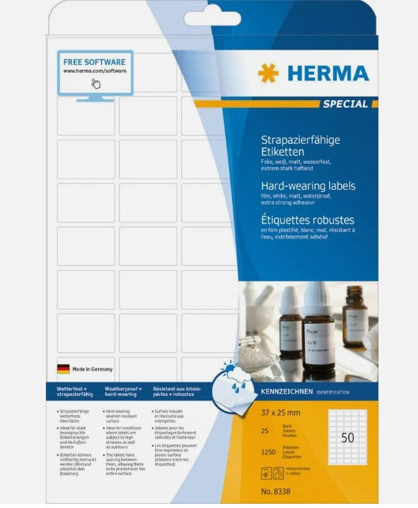 Étiquettes Herma SPECIAL résistantes aux intempéries A4, 37 x 25 mm, blanches, extrêmement résistantes