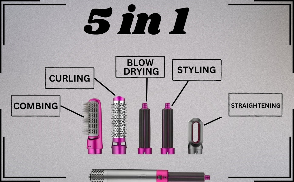 YiKo Warmluftbürste Glättbürste 5in1 Set Lockenbürste Ionen Air styler