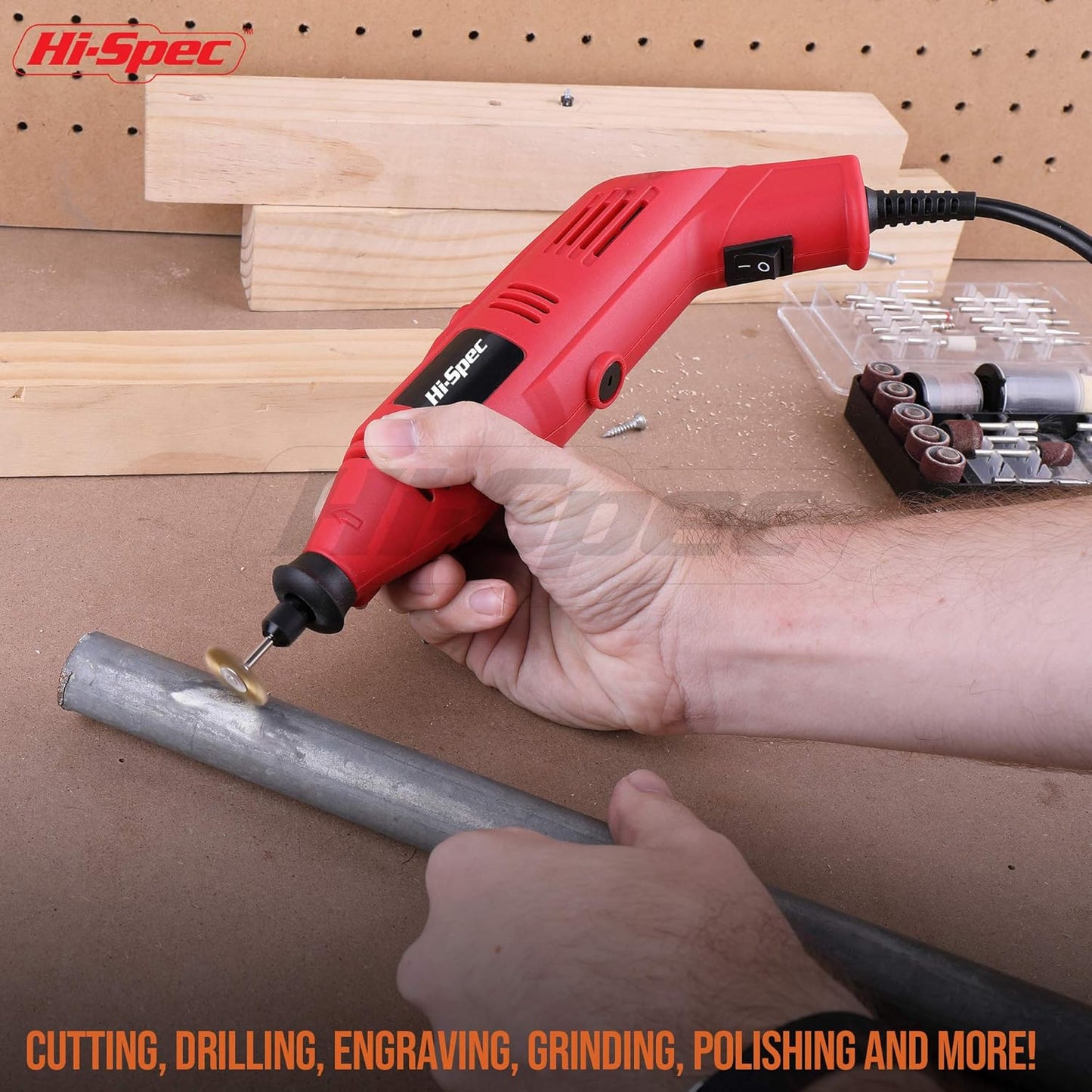 Kit d'outils rotatifs Hi-Spec Power 130 W avec 121 forets compatibles Dremel pour le perçage, la découpe, la coupe et le ponçage dans les réparations de bricolage