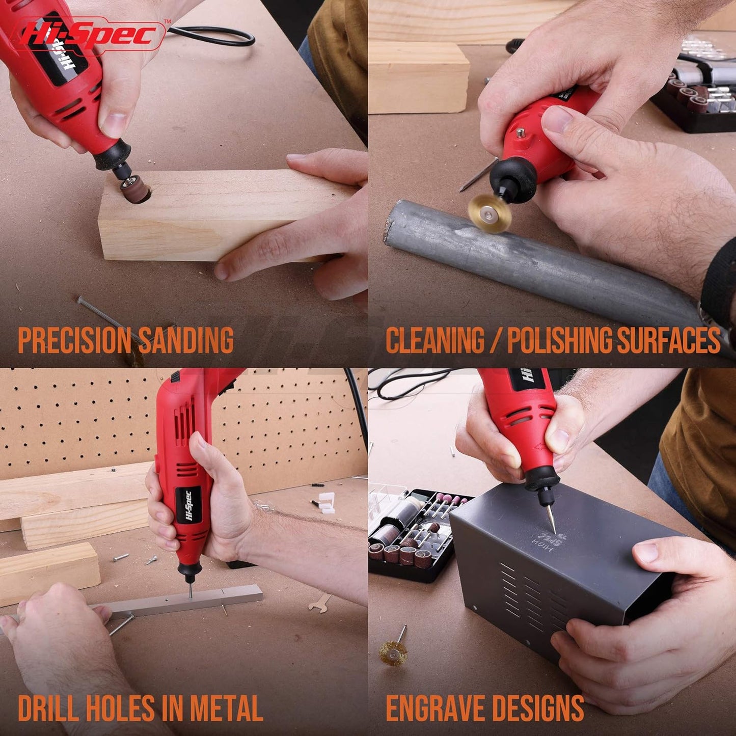 Kit d'outils rotatifs Hi-Spec Power 130 W avec 121 forets compatibles Dremel pour le perçage, la découpe, la coupe et le ponçage dans les réparations de bricolage