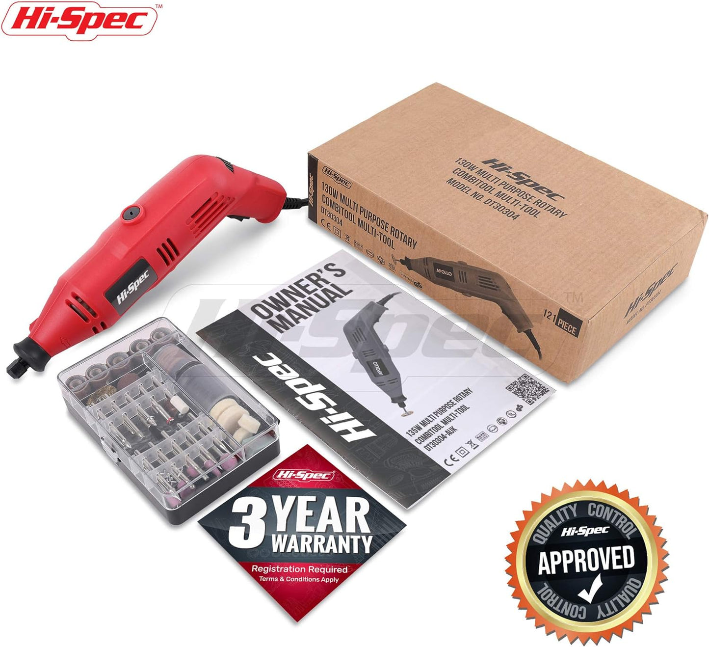 Kit d'outils rotatifs Hi-Spec Power 130 W avec 121 forets compatibles Dremel pour le perçage, la découpe, la coupe et le ponçage dans les réparations de bricolage