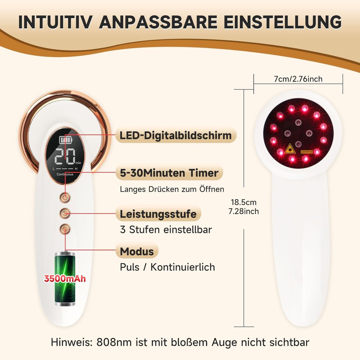 Fithope Kaltlaser-Therapiegerät Mensch/Haustier Rotlicht-Therapie 650nm&808nm