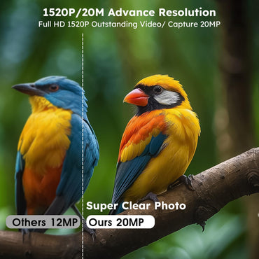 Wildkamera 1520P 20MP mit Infrarot-Nachtsicht, 120°-Ultraweitwinkel, Bewegungsmelder (0,2 s Auslösezeit), IP66 wasser- und staubdicht