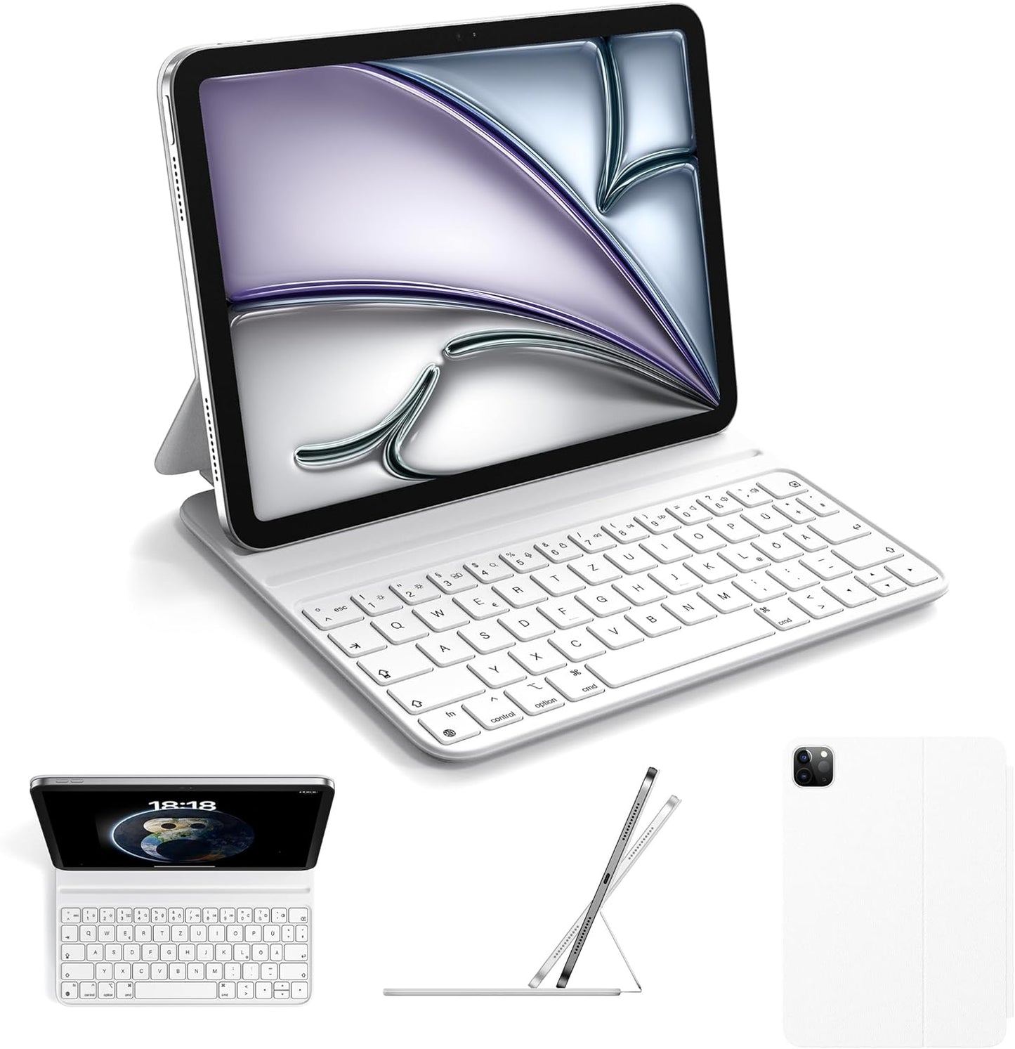 HOU Folio Tastatur für iPad Pro 11,Air 11 Zoll,Air 5/4 Gen. QWERTZ, Weiß