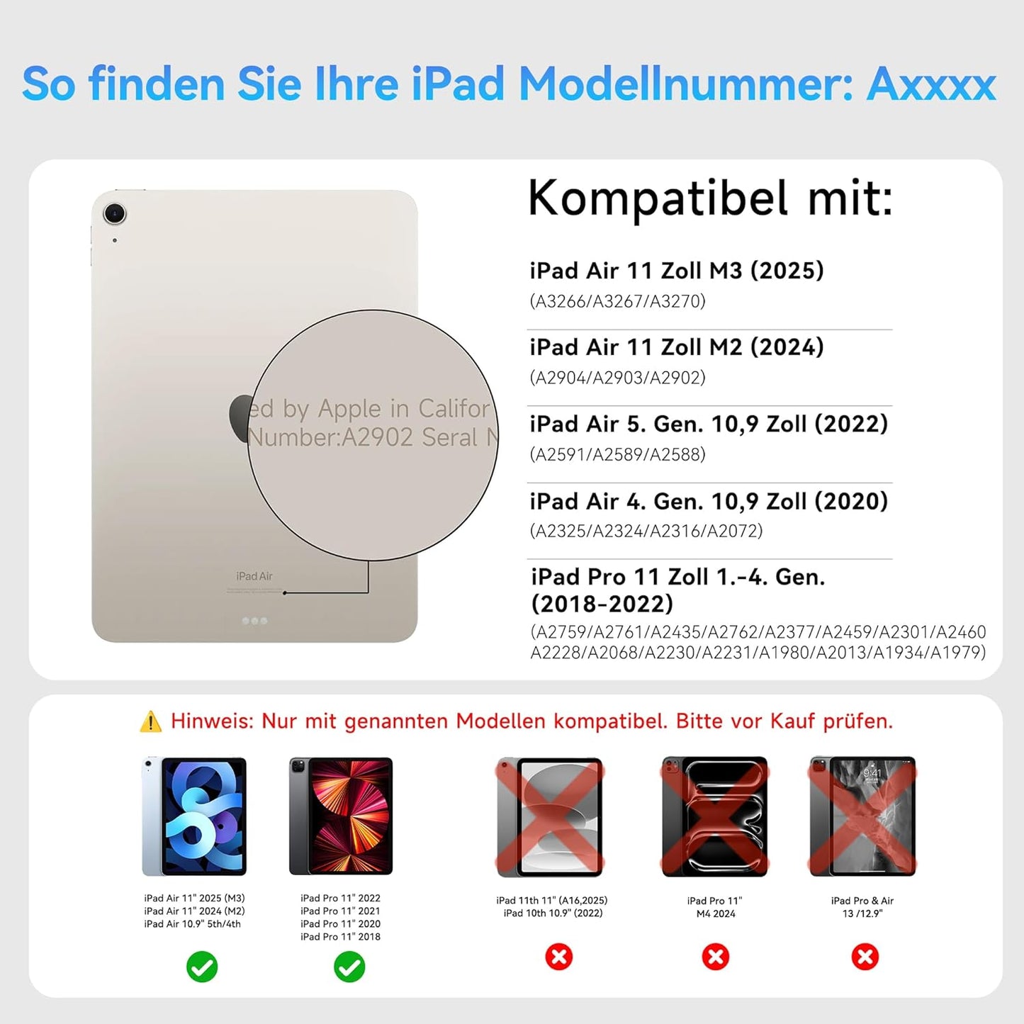 HOU Folio Tastatur für iPad Pro 11,Air 11 Zoll,Air 5/4 Gen. QWERTZ, Weiß