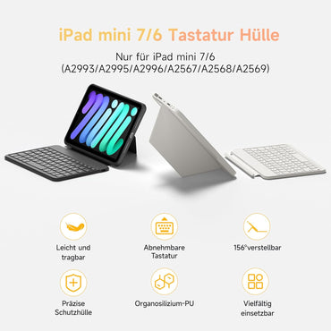 HOU Tastatur Hülle für iPad mini 7/6, QWERTZ, Ultradünne Klapptastatur, Magnetische