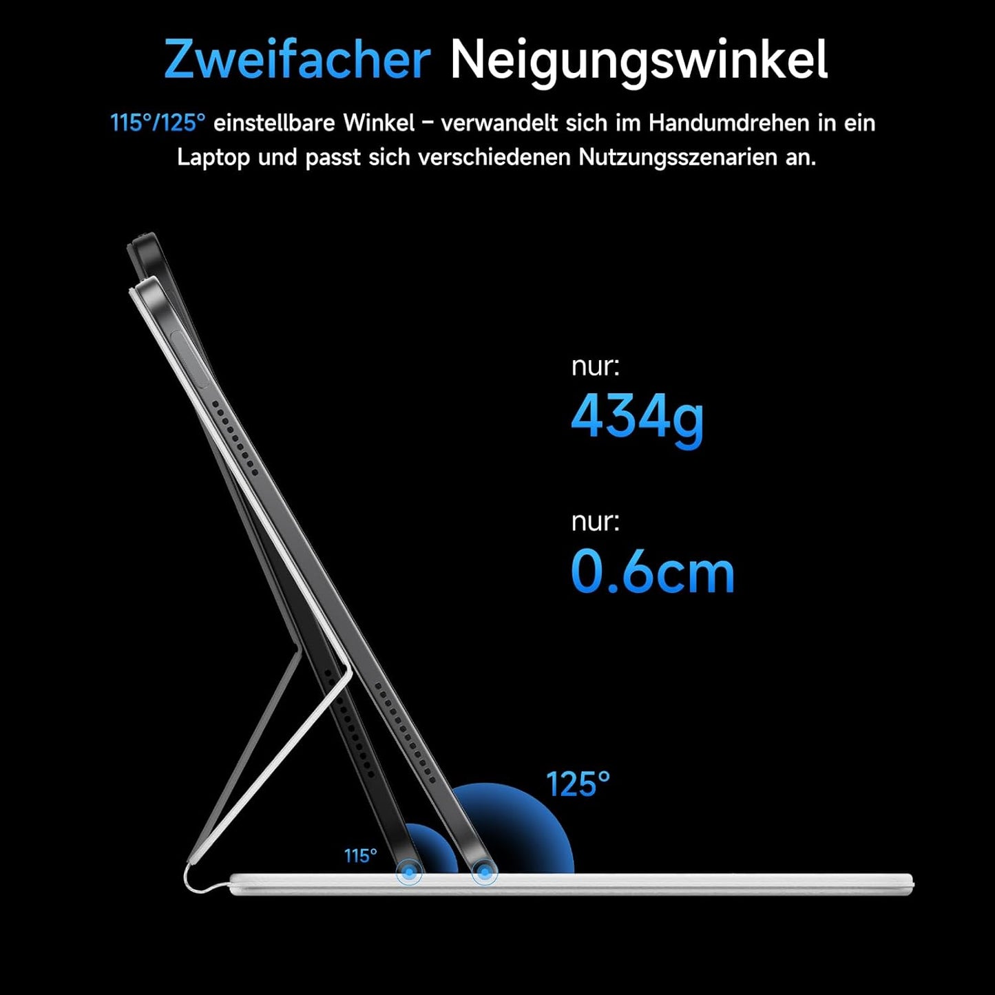 HOU Folio Tastatur für iPad Pro 11,Air 11 Zoll,Air 5/4 Gen. QWERTZ, Weiß