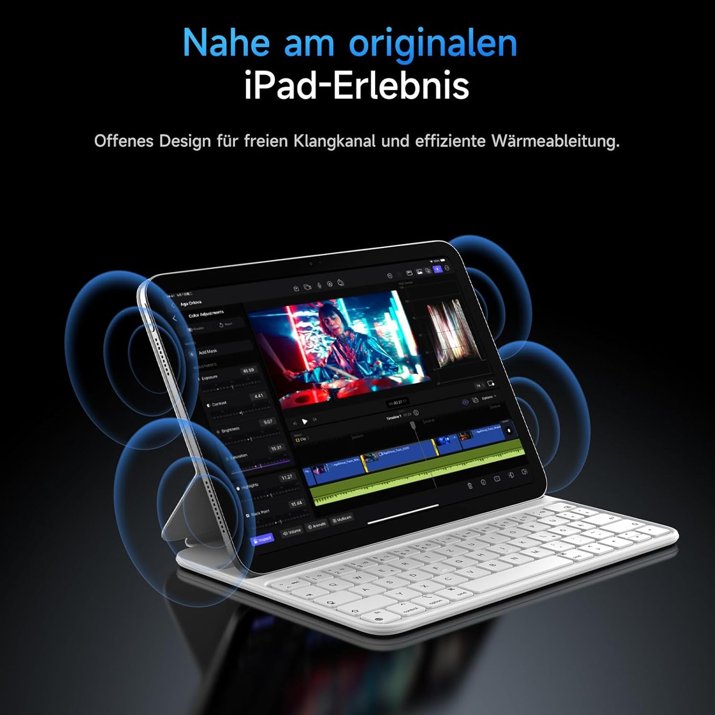 HOU Folio Tastatur für iPad Pro 11,Air 11 Zoll,Air 5/4 Gen. QWERTZ, Weiß