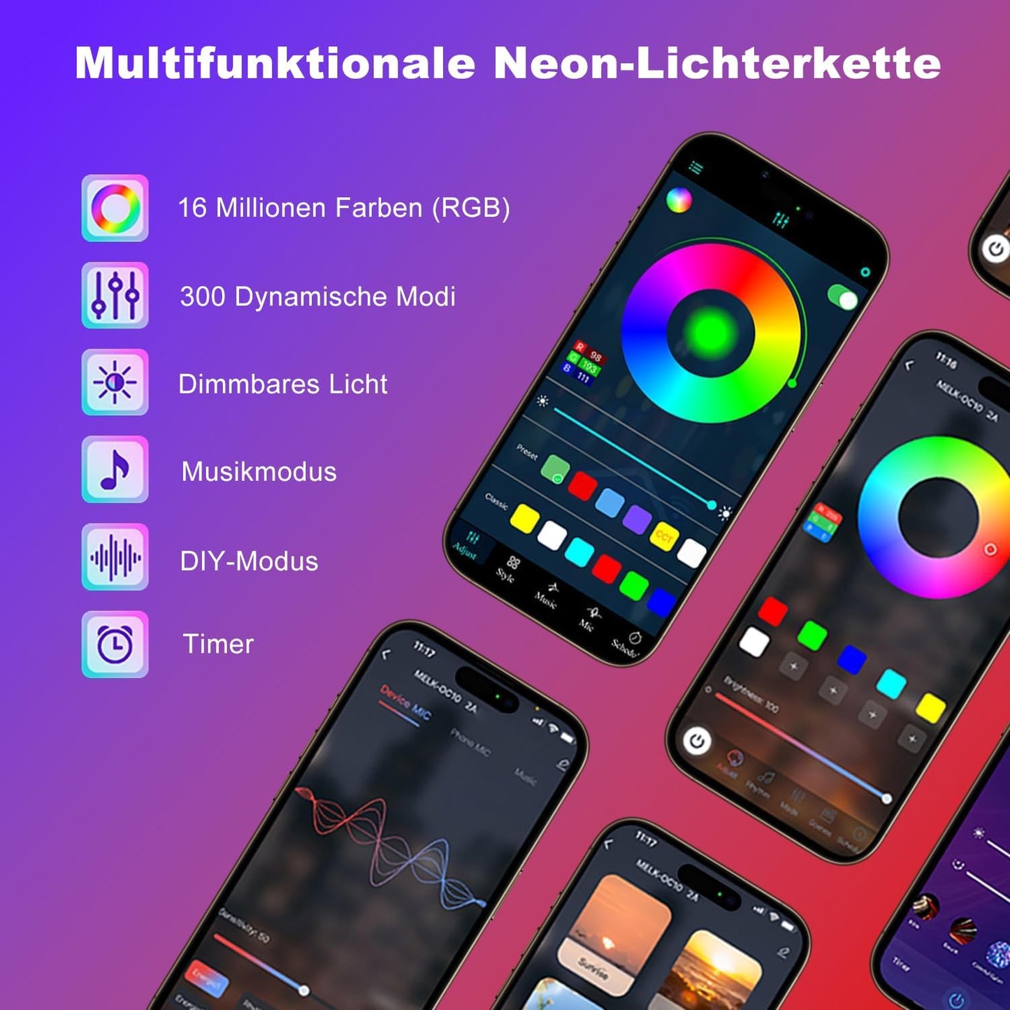 Heromind LED Streifen 10m RGB Bluetooth, IP67 Wasserdicht, 840 LEDs mit App