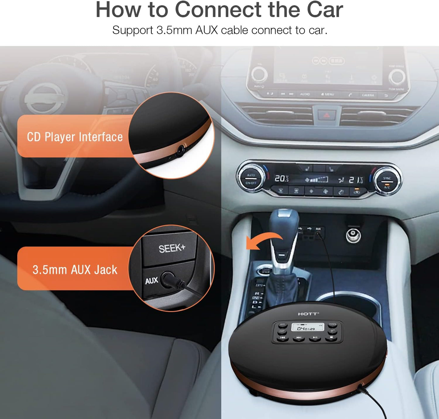 HOTT CD711T Portable Rechargeable Bluetooth CD Player Schwarz