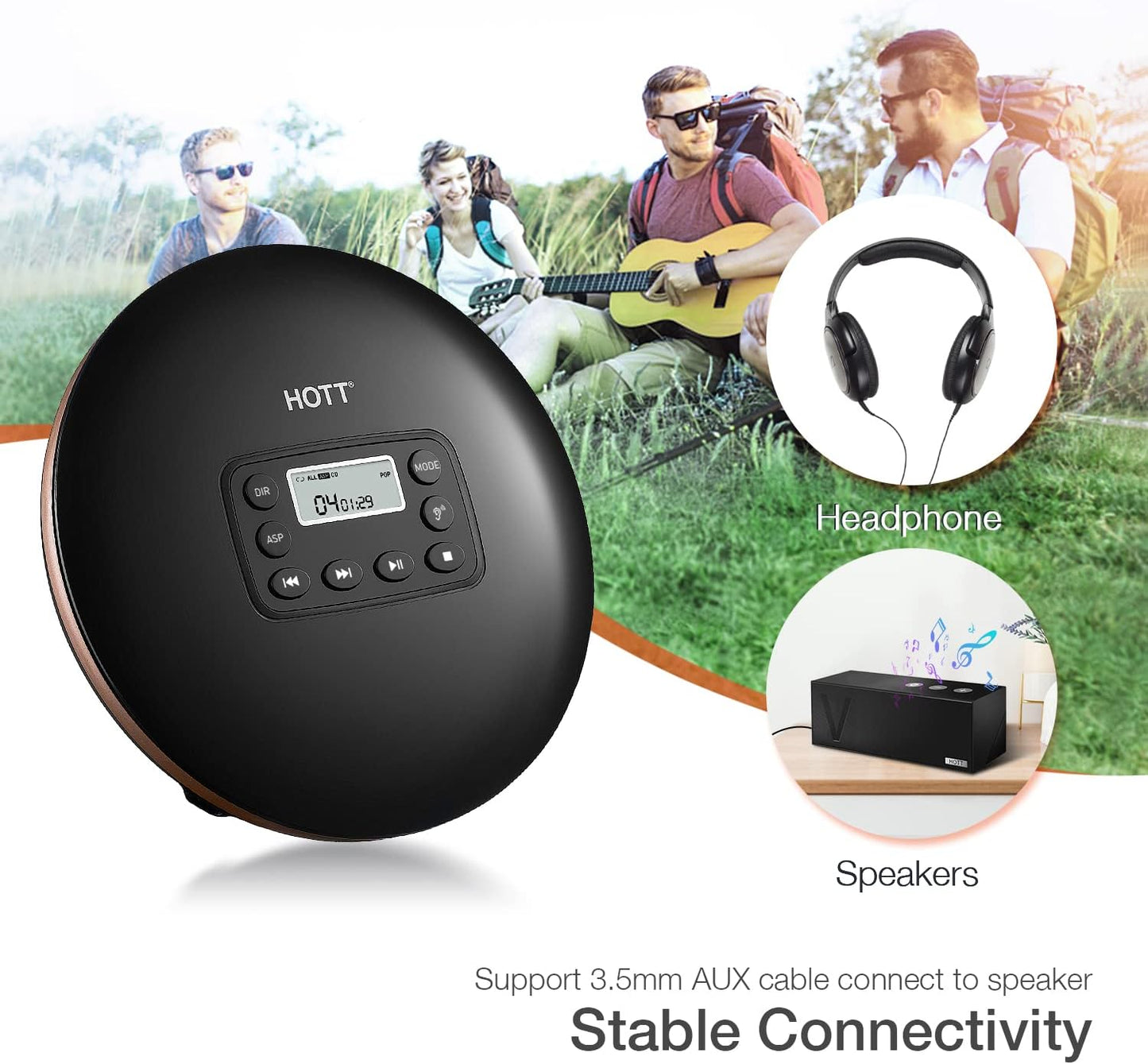 HOTT CD711T Portable Rechargeable Bluetooth CD Player Schwarz
