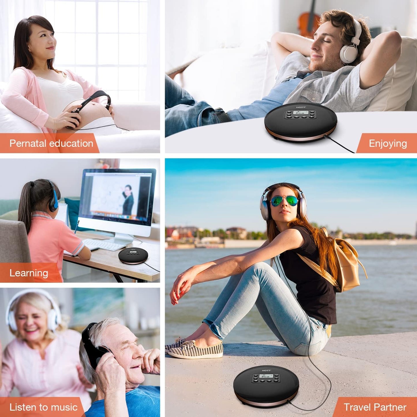 HOTT CD711T Portable Rechargeable Bluetooth CD Player Schwarz