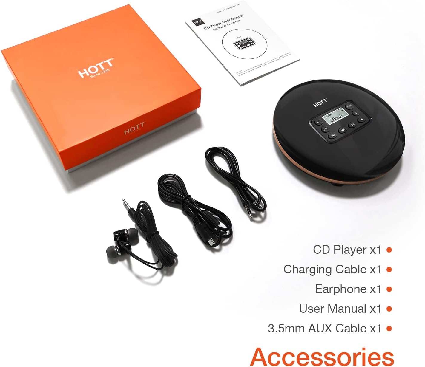 HOTT CD711T Portable Rechargeable Bluetooth CD Player Schwarz