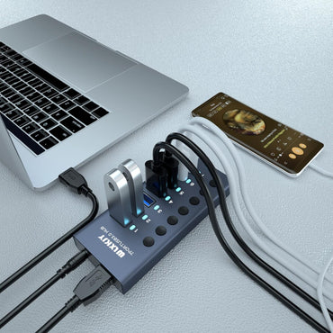 3.0 USB-Hub - 7-Port-Aluminium-Hub für problemlose Verbindung, Aufladung und rasante Datenübertragung