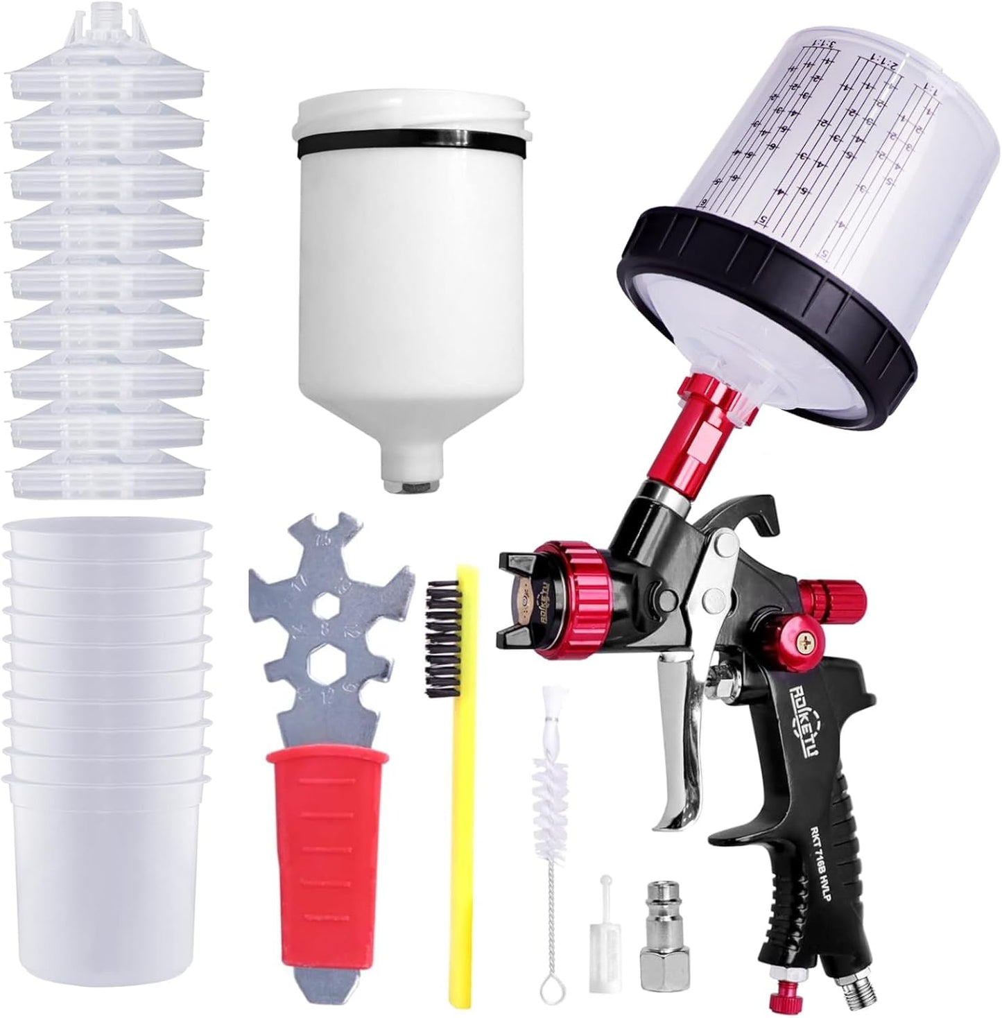 HVLP Lackierpistole-Professionelle Farbspritzpistole mit 1,3 mm Düse /600 ml Plastikbecher