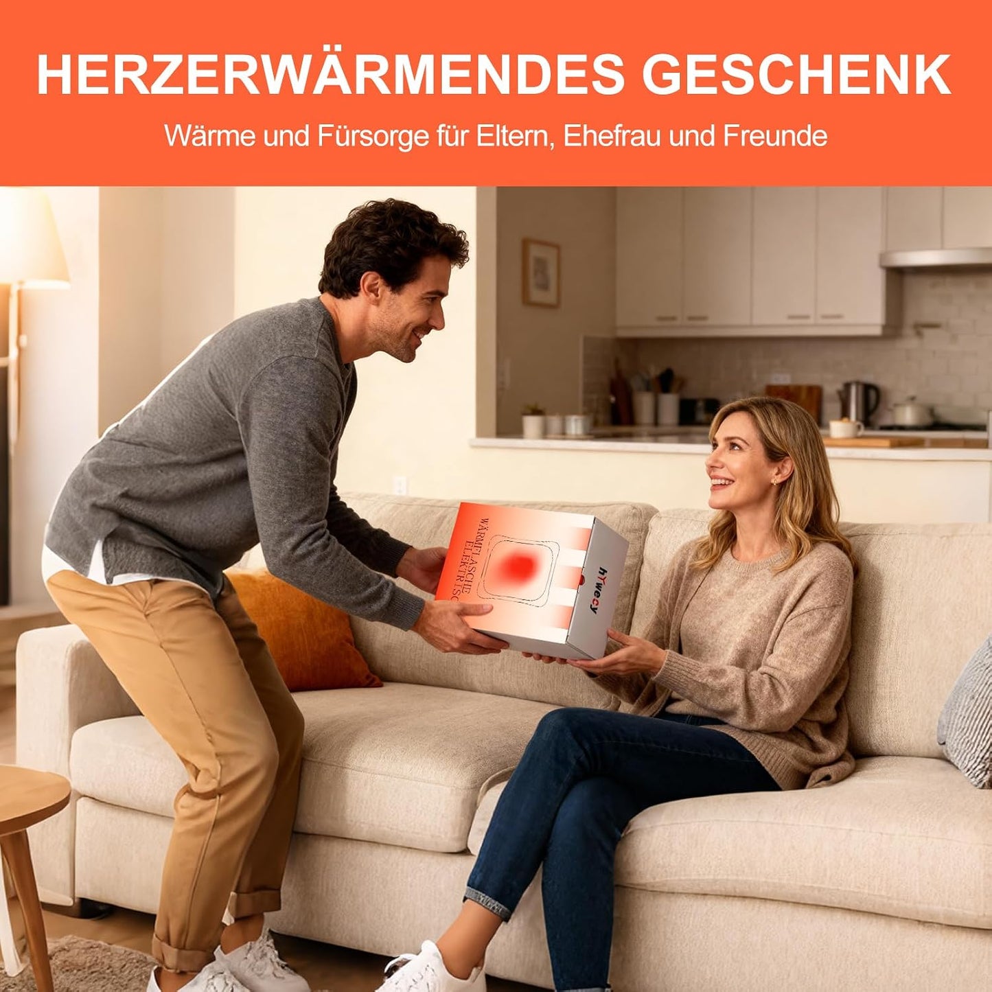 Hywecy Wiederaufladbare Elektrische Wärmflasche Mit Soft-Touch-Gürtel Grau