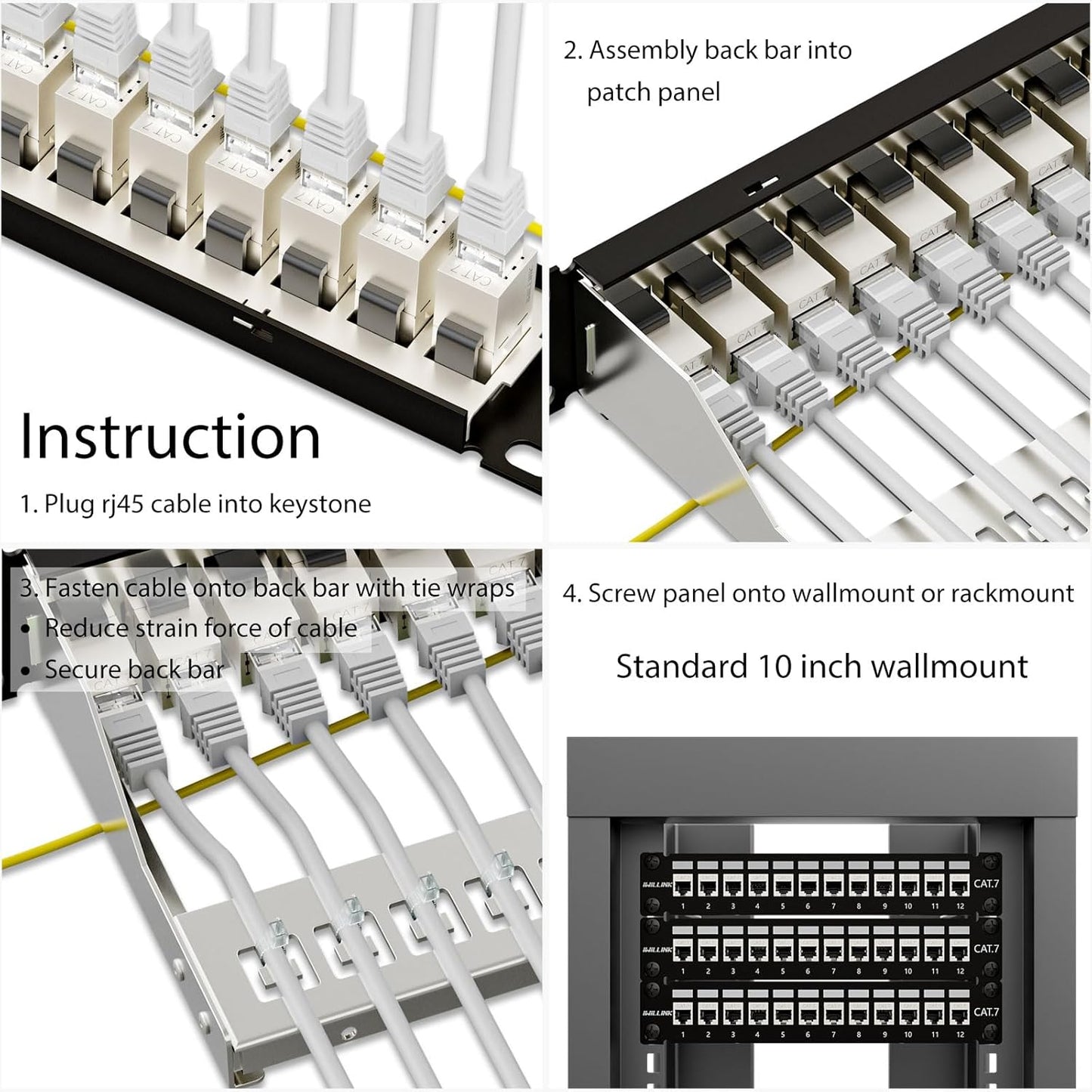 iwillink 12 Anschlüsse RJ45 Durchgangskupplung Cat7 Patch Panel STP geschirmt
