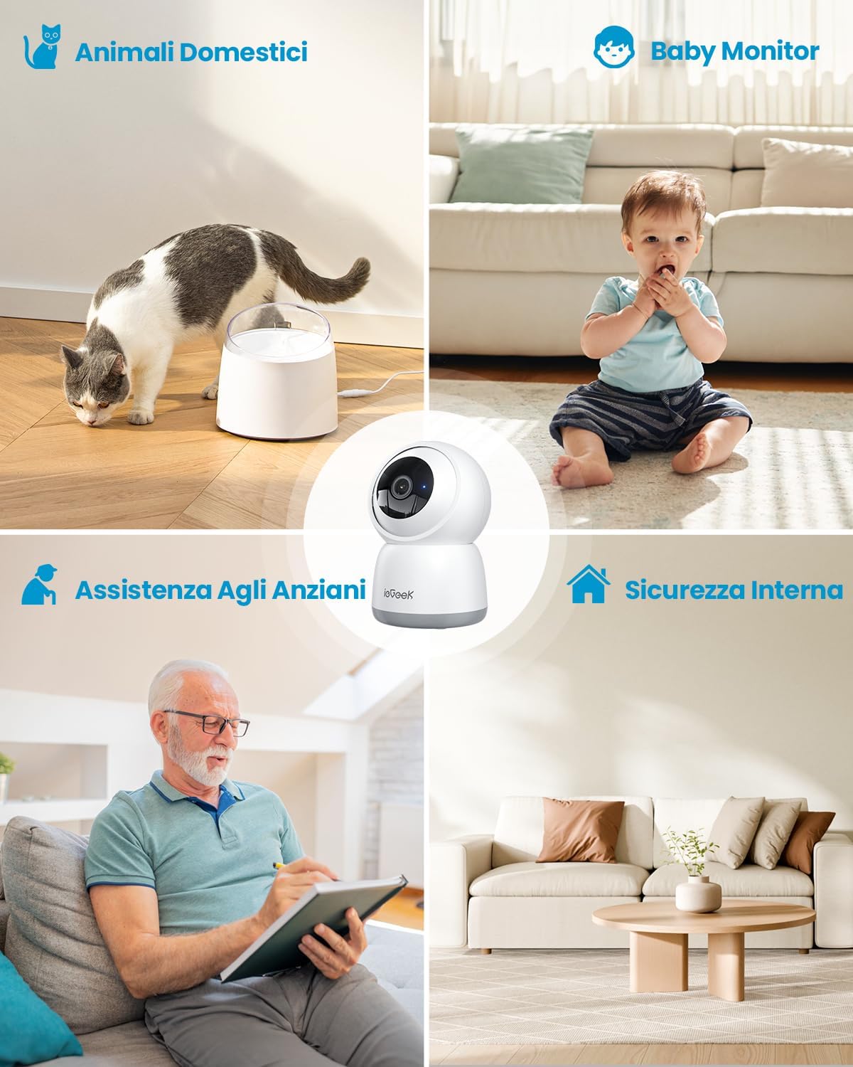 ieGeek (2er set)5 MP WiFi Innenkamera 2,4/5 GHz, Überwachungskamera 360 ° Nachtsicht Weiß
