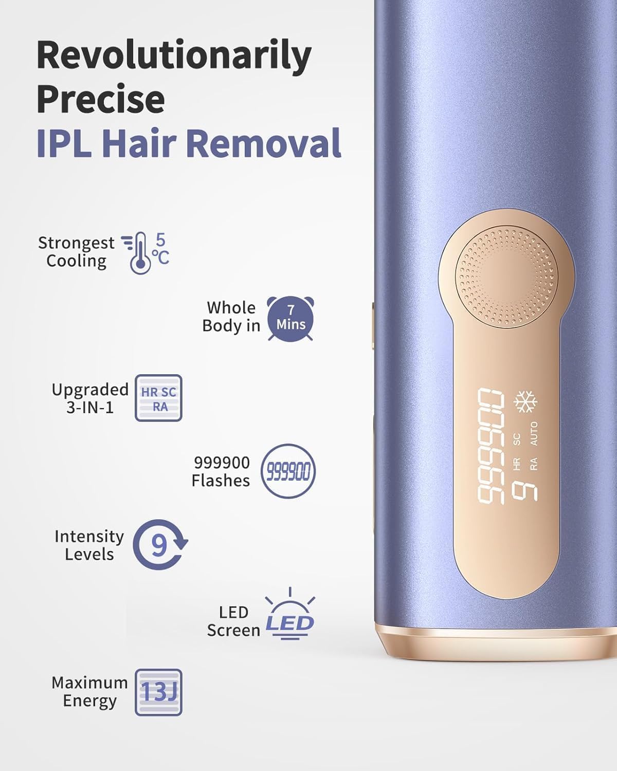 IPL Geräte Haarentfernung Laser mit Gefrierfunktion,Schmerzlose, 9 Energiestufen 3 Funktionen,Achseln Violett