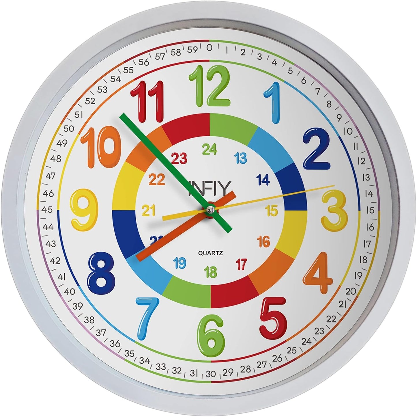 INFIY Leise Kinderwanduhr 12' (30,5 cm) für Kinderzimmer, Schlafzimmer,