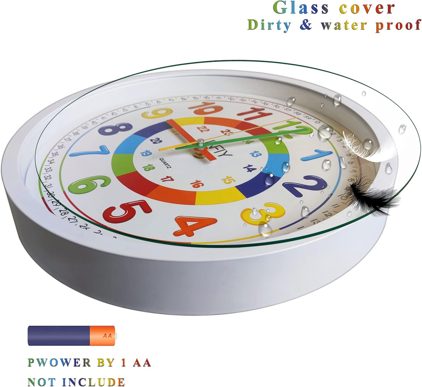 INFIY Leise Kinderwanduhr 12' (30,5 cm) für Kinderzimmer, Schlafzimmer,