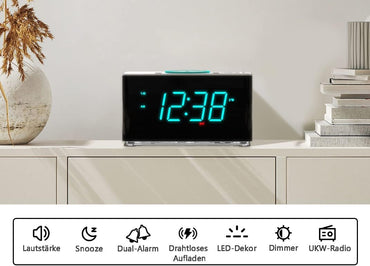 iTOMA Radiowecker,15 Watt Bluetooth, Dual-Alarm, Snooze, Dimmer, 1,4-Zoll LED-Nachtlicht
