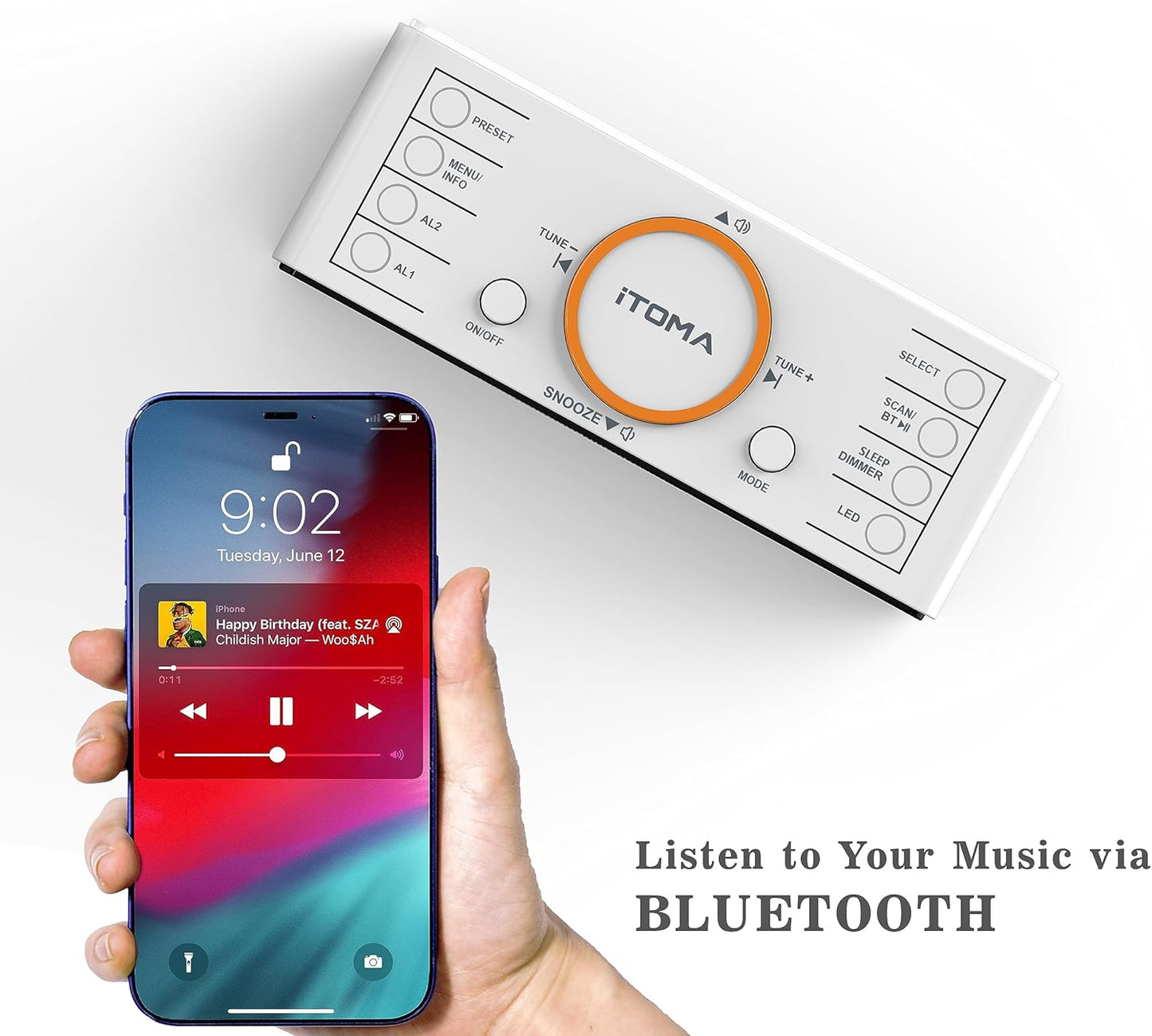 iTOMA 728 DAB- und FM-Radiowecker mit 40 Voreinstellungen,Bluetooth, Doppelalarm, Sleep-Timer,