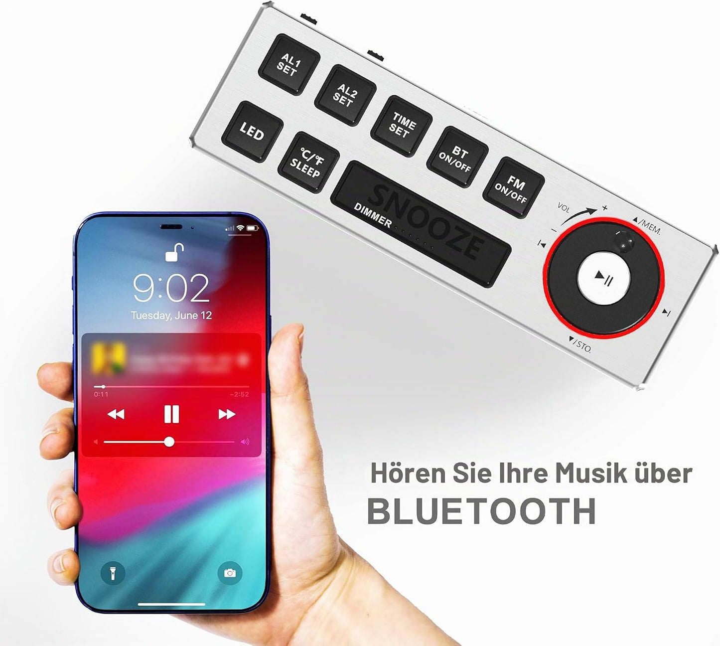 iTOMA Wecker mit FM-Radio, USB-Aufladung, 1.8'' Ice Blue LED,Dual Alarm, Snooze, Dimmer