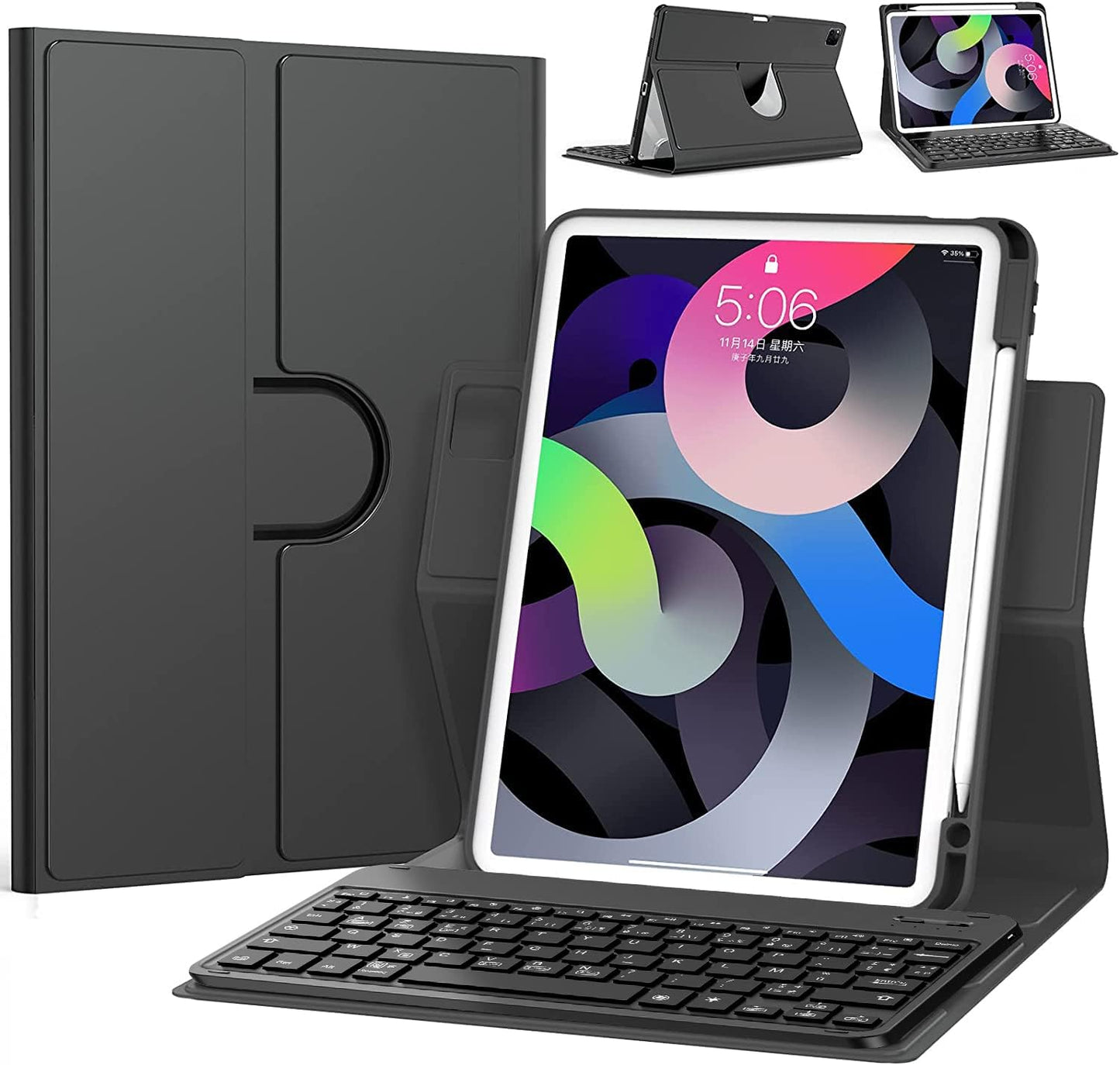 IVSOTEC Tastaturhülle für iPad 9,7 Zoll, iPad 6./5. Gen.360° Drehung Schwarz