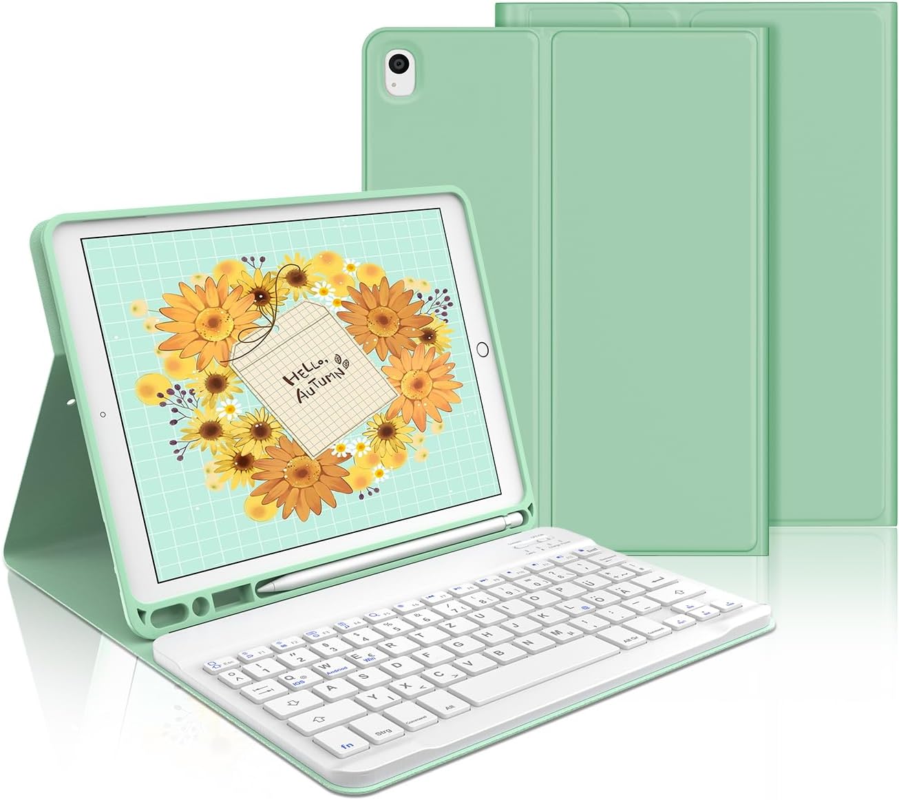 IVEOPPE iPad Tastatur Mit Hülle für 9./8./7. Gen... QWERTZ, Minzgrün