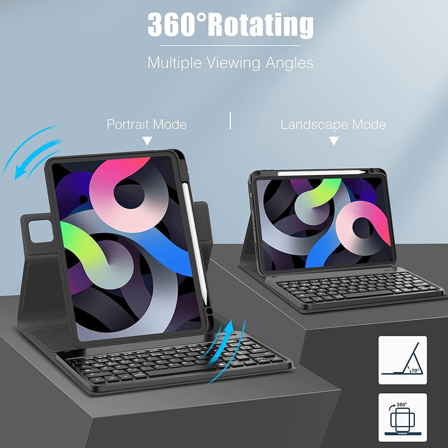IVSOTEC Tastaturhülle für iPad 9,7 Zoll, iPad 6./5. Gen.360° Drehung Schwarz