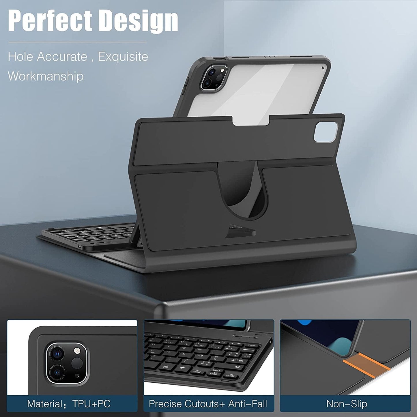IVSOTEC Tastaturhülle für iPad 9,7 Zoll, iPad 6./5. Gen.360° Drehung Schwarz