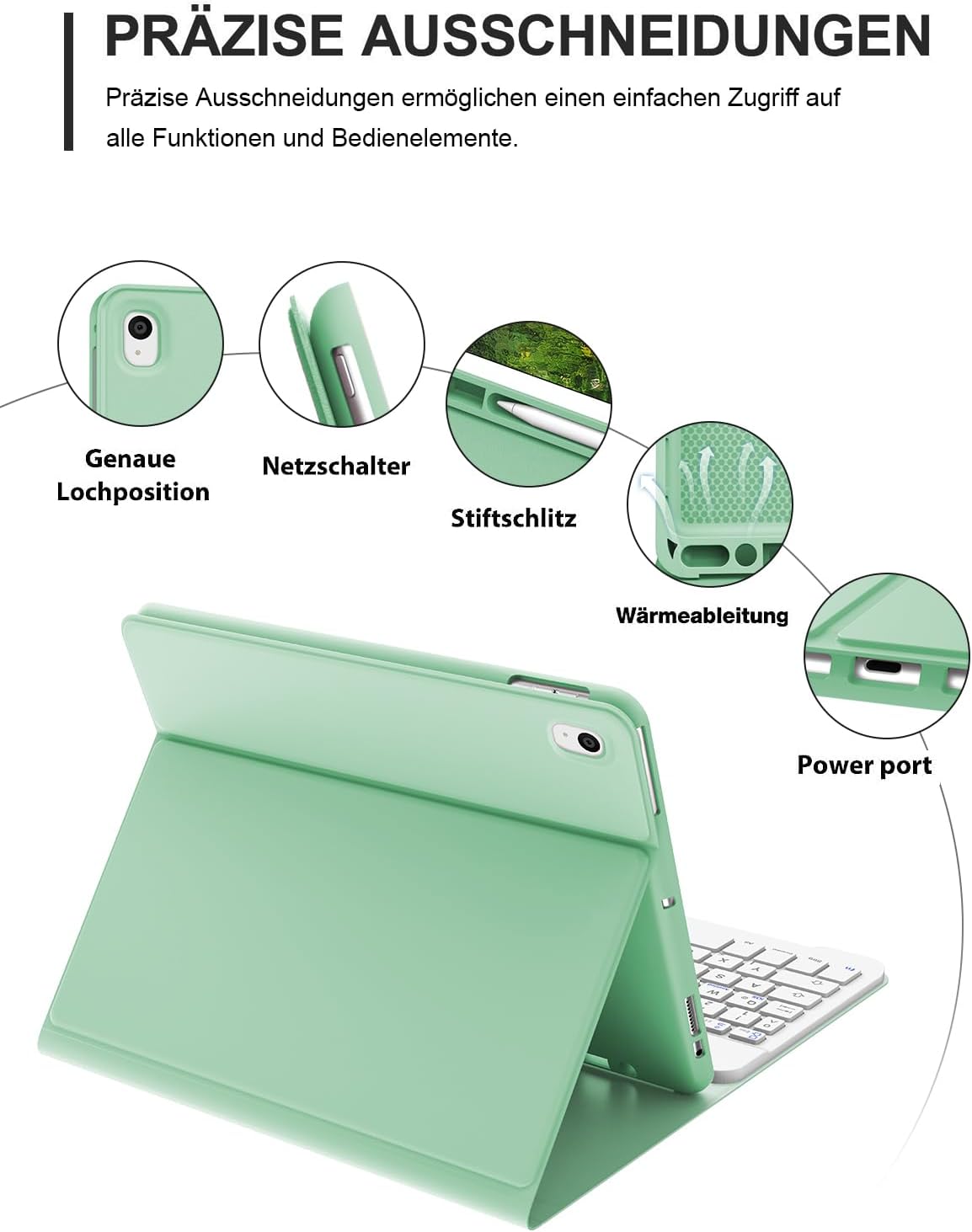 IVEOPPE iPad Tastatur Mit Hülle für 9./8./7. Gen... QWERTZ, Minzgrün