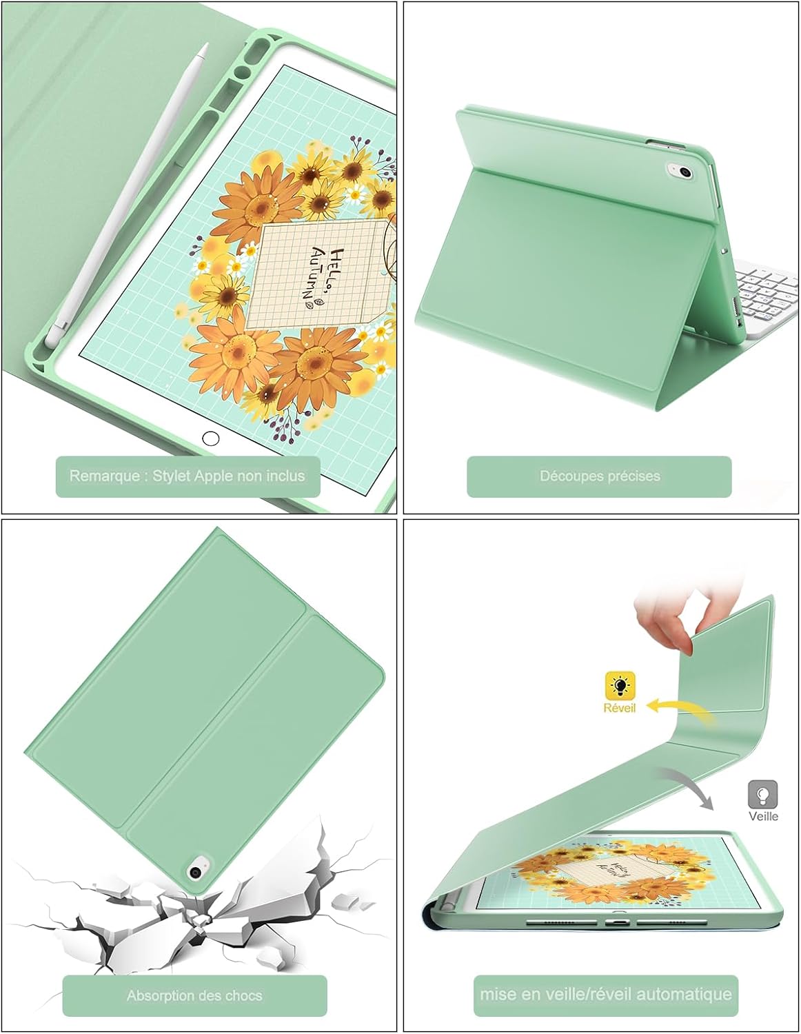 IVEOPPE iPad Tastatur Mit Hülle für 9./8./7. Gen... QWERTZ, Minzgrün