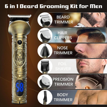 JIAABCHOMO Haarschneider für Männer, , 6-in-1, mit LCD-Display und 8 Führungskämmen