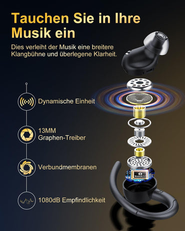 Jesebang Bluetooth Kopfhörer Sport 5.3 mit HD Mic, Herausragender Sound, 40 Std Spielzeit