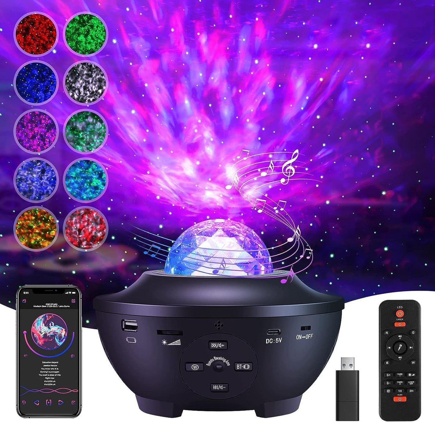 Joycabin – projecteur de lumière nocturne Galaxy, lumière de nuit, lampe de musique LED Aurora Bluetooth