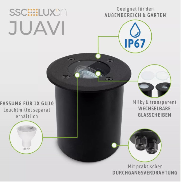 SSC-LUXon JUAVI Lampe de jardin IP67, noir, noir, barre d'éclairage, porte-jardin