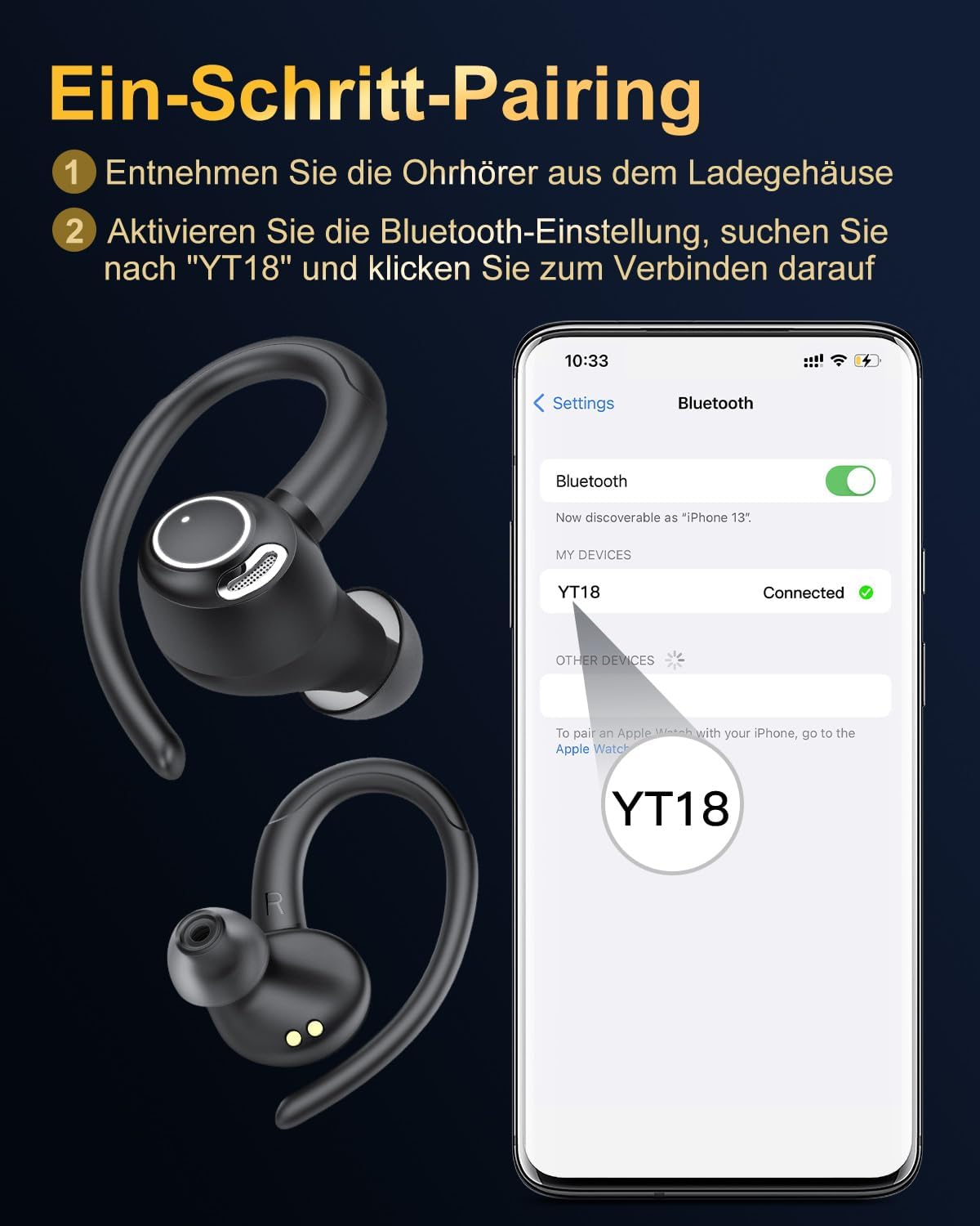 Jesebang Bluetooth Kopfhörer Sport 5.3 mit HD Mic, Herausragender Sound, 40 Std Spielzeit