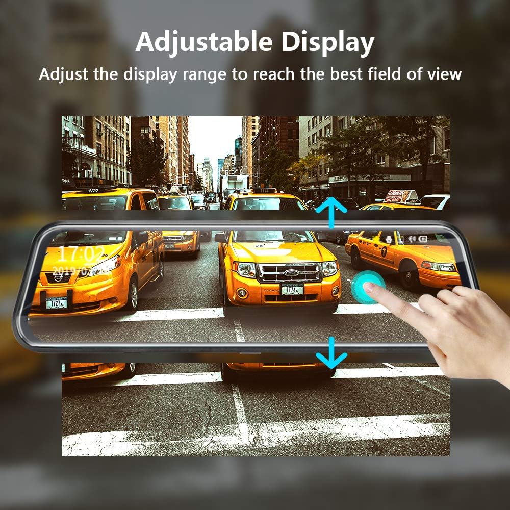 Caméra de tableau de bord Jansite avec rétroviseur et caméra de recul, écran tactile 10 pouces FHD 1080P
