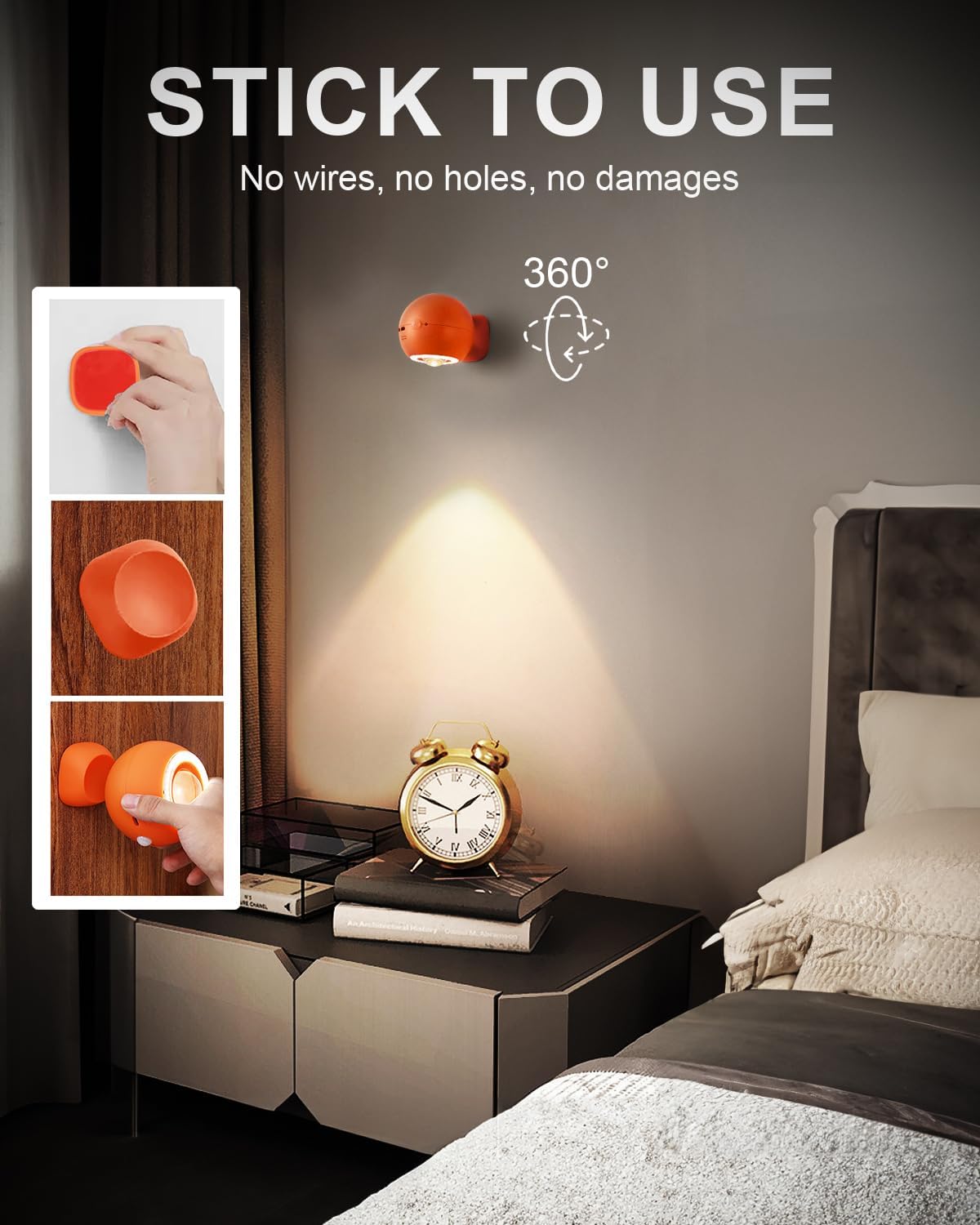 Jefedana (2 er pack) LED Wandleuchte Innen,Bewegungsmelder,dimmbar 3 Farbmodi,orange