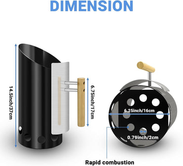 Joyagrill Kohle-Kaminanzünder mit Hitzeschild und Holzgriff Schwarz