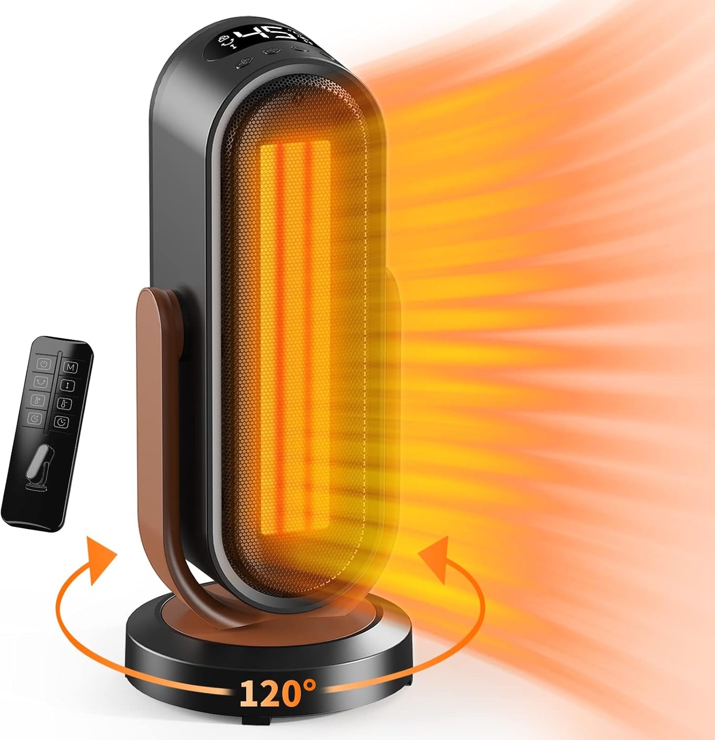 jialexin Elektrische Heizung, 1500 W Heizlüfter mit rundum 165 ° Oszillation, PTC-Keramikheizung mit Thermostat, Fernbedienung,
